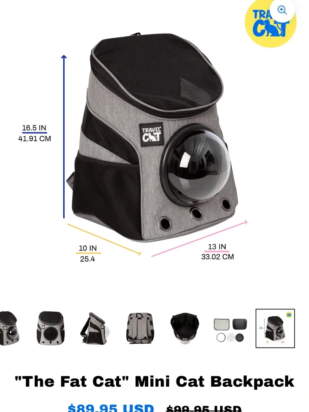 Gray Bubble-Window Cat Backpack Carrier